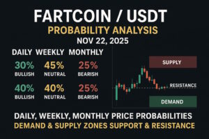 FARTCOINUSDT price probability analysis for Nov 22 2025 using live TradingView data. Includes daily, weekly, and monthly market outlook, demand and supply zones, support and resistance levels, and trader-focused insights. Educational content by One Web One Hub.
