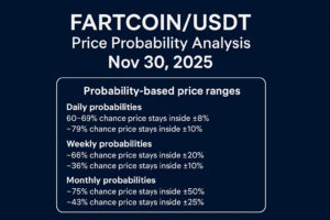 Daily FARTCOIN/USDT price probability analysis for Nov 30, 2025 based on live TradingView data. Includes demand & supply zones, support and resistance levels, daily-weekly-monthly range probabilities, and a clear educational disclaimer. Read the full analysis on One Web One Hub.