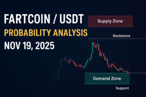 FARTCOIN/USDT probability analysis for Nov 19, 2025 using live TradingView data. Includes daily, weekly, and monthly price probability models, demand and supply zones, support and resistance levels, and a transparent methodology. Educational content only—published by One Web One Hub.