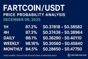 Today’s FARTCOINUSDT analysis for Dec 09, 2025 delivers a complete breakdown of price probabilities using TradingView data. This includes 1H, 4H, daily, weekly, and monthly outlooks, key demand–supply zones, support–resistance levels, market sentiment, and strategic insights to guide traders. Designed to maximize user clarity and retention, this analysis provides an educational deep dive into FARTCOIN’s latest market behavior.