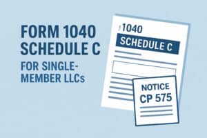 schedule c, form 1040 schedule c, single member llc taxes, disregarded entity filing, cp 575 notice, ein confirmation llc, irs default classification, llc tax guide, us business taxes, llc bookkeeping, schedule c deductions, one web, one hub, one web one hub, llc tax forms, small business tax filing