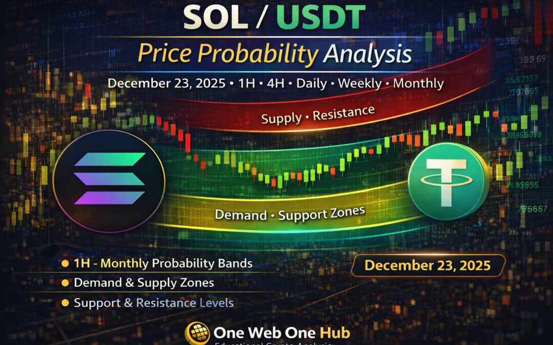 SOLUSDT analysis, Solana price prediction, SOL price probability, SOL USDT technical analysis, Solana support and resistance, SOL demand and supply zones, SOL price range analysis, crypto probability trading, Solana TradingView analysis, SOL 1H 4H daily weekly monthly analysis, Solana market sentiment, SOL volatility analysis, crypto educational analysis, One Web One Hub crypto