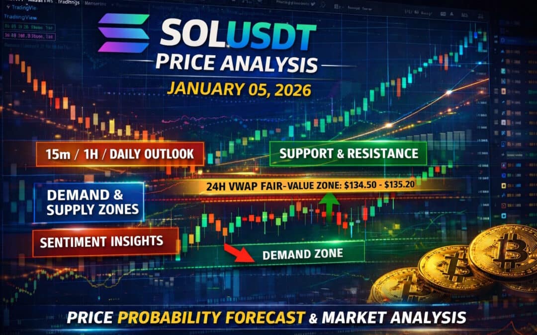 SOLUSDT analysis, Solana price prediction January 05 2026, SOLUSDT price forecast, Solana technical analysis, SOLUSDT TradingView analysis, Solana price probability analysis, SOLUSDT support and resistance, Solana demand and supply zones, SOLUSDT intraday analysis, Solana 15m 30m 1h analysis, Solana 4h daily weekly monthly forecast, SOLUSDT VWAP analysis, Solana VWAP price range, crypto probability trading, Solana market sentiment, One Web One Hub crypto analysis