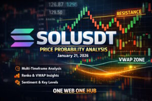 This detailed SOLUSDT price probability analysis for January 21, 2026 breaks down Solana’s market structure using multi-timeframe technical analysis, demand-supply zones, VWAP fair value, Renko trends, and sentiment insights to help traders understand probable price behavior in a volatile crypto market.