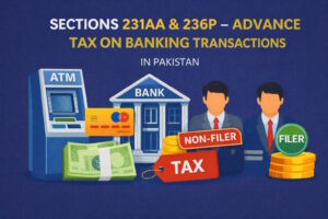 Sections 231AA and 236P impose advance tax on banking transactions, mainly targeting non-filers in Pakistan. This post explains how banks deduct tax, who is affected, and how filers can avoid these deductions.
