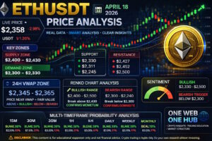 ETHUSDT analysis April 18 2026, Ethereum price analysis today, ETHUSDT technical analysis, Ethereum price prediction April 2026, ETH support and resistance levels, Ethereum demand and supply zones, ETH VWAP analysis, Ethereum 24H VWAP zone, ETH Renko chart analysis, Ethereum multi timeframe analysis, ETH 15m 30m 1H 4H daily weekly monthly forecast, Ethereum sentiment analysis crypto market, ETH trading probability analysis, Ethereum price today USDT, crypto trading education blog, One Web One Hub ETH analysis