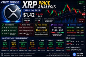 XRP price analysis April 26 2026, XRPUSDT price prediction, XRP technical analysis today, XRP forecast April 2026, XRP support and resistance levels, XRP demand and supply zones, XRP Renko chart analysis, XRP VWAP analysis, XRP sentiment analysis, XRP breakout levels XRP, XRP trading signals today, XRP weekly outlook, XRP monthly forecast, XRPUSDT live chart analysis, Ripple XRP update, XRP bullish prediction, XRP bearish scenario, altcoin technical analysis, crypto trading education, One Web One Hub XRP