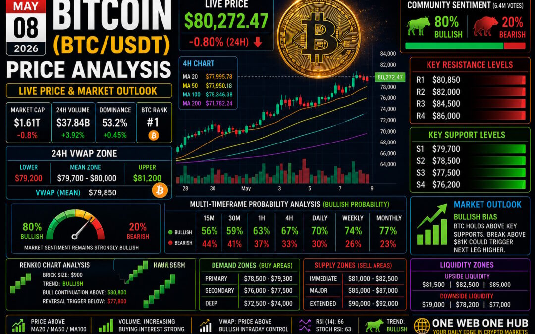bitcoin price analysis may 08 2026, btcusdt analysis today, bitcoin technical analysis, btc price prediction 2026, bitcoin support resistance levels, btc demand and supply zones, bitcoin vwap analysis, btc renko chart analysis, bitcoin sentiment analysis, btc tradingview forecast, bitcoin live price analysis, btc weekly outlook, bitcoin daily forecast, crypto market analysis btc, one web one hub bitcoin