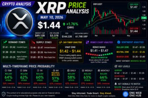 XRP price analysis May 10 2026, XRPUSDT price prediction today, XRP technical analysis May 2026, XRP support and resistance levels, XRP demand and supply zones, XRP Renko chart analysis, XRP VWAP analysis, XRP sentiment analysis crypto, XRP breakout prediction, XRP trading signals today, XRP weekly outlook 2026, XRP monthly forecast, XRPUSDT live analysis, Ripple XRP market update, XRP bullish trend analysis, XRP crypto forecast, altcoin market analysis, crypto trading education, XRP price probability analysis, One Web One Hub XRP