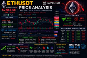 ETHUSDT analysis May 23 2026, Ethereum price prediction May 2026, ETHUSDT technical analysis today, Ethereum live price analysis, ETH support and resistance levels, Ethereum demand and supply zones, ETH VWAP analysis, Ethereum 24H VWAP zone, ETH Renko chart analysis, ETHUSDT bearish analysis, Ethereum multi timeframe analysis, ETH 15m 30m 1H 4H daily weekly monthly analysis, Ethereum sentiment analysis crypto market, ETH trading probability analysis, Ethereum price today USDT, crypto trading education blog, One Web One Hub ETH analysis