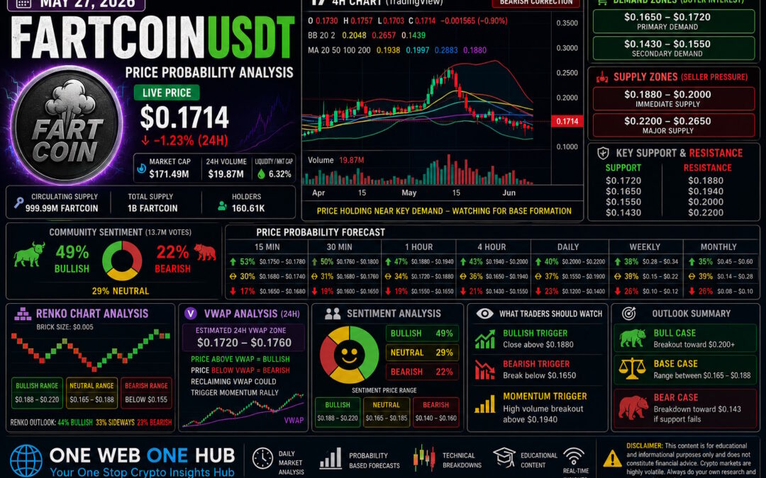 FARTCOINUSDT, FARTCOIN price prediction May 2026, FARTCOIN analysis May 27 2026, FARTCOINUSDT technical analysis, FARTCOIN live price today, FARTCOIN TradingView analysis, FARTCOIN CoinMarketCap insights, FARTCOIN VWAP analysis, FARTCOIN Renko chart analysis, FARTCOIN support and resistance, FARTCOIN demand and supply zones, FARTCOIN sentiment analysis, meme coin forecast 2026, crypto probability analysis, FARTCOIN daily weekly monthly outlook
