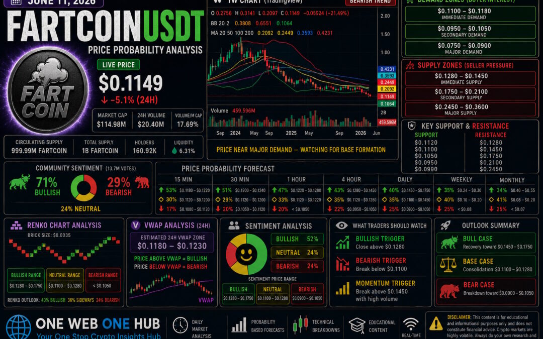 FARTCOINUSDT, FARTCOIN price prediction June 2026, FARTCOIN analysis June 11 2026, FARTCOINUSDT technical analysis, FARTCOIN live price today, FARTCOIN forecast June 2026, FARTCOIN TradingView analysis, FARTCOIN CoinMarketCap analysis, FARTCOIN support and resistance, FARTCOIN demand and supply zones, FARTCOIN VWAP analysis, FARTCOIN Renko chart analysis, FARTCOIN sentiment analysis, meme coin price prediction, crypto market analysis 2026, FARTCOIN daily forecast, FARTCOIN weekly forecast, FARTCOIN monthly forecast, altcoin analysis, meme coin trading strategy, One Web One Hub crypto insights