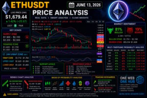 ETHUSDT analysis June 13 2026, Ethereum price prediction June 2026, ETHUSDT forecast, Ethereum technical analysis, ETH live price analysis, Ethereum support and resistance, ETH demand zone, ETH supply zone, Ethereum Renko chart analysis, ETH VWAP analysis, Ethereum 24 hour VWAP zone, ETH sentiment analysis, Ethereum trading outlook, ETHUSDT 15 minute analysis, ETHUSDT 30 minute analysis, ETHUSDT 1 hour analysis, ETHUSDT 4 hour analysis, Ethereum daily forecast, Ethereum weekly forecast, Ethereum monthly forecast, Ethereum accumulation zone, ETH bullish scenario, ETH bearish scenario, cryptocurrency market analysis, Ethereum trading education, One Web One Hub, ETH price probability analysis, Ethereum market structure, ETHUSDT trading strategy, crypto price prediction
